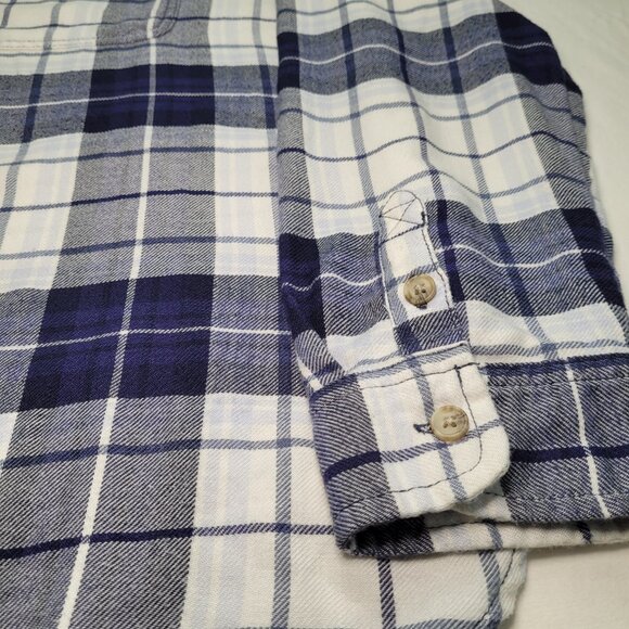 American Eagle Plaid Flannel Button-Up Shirt Blue White Boyfriend Fit XL Grunge - Picture 5 of 10